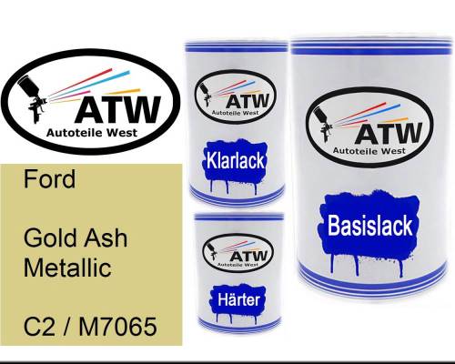 Ford, Gold Ash Metallic, C2 / M7065: 500ml Lackdose + 500ml Klarlack + 250ml Härter - Set, von ATW Autoteile West.